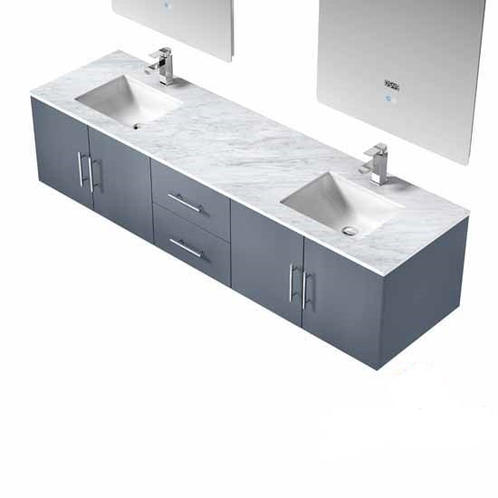 Lexora Geneva 80" - Dark Grey Double Bathroom Vanity (Options: White Carrara Marble Top, White Square Sinks and 30" LED Mirrors w/ Faucets) - Lexora - Ambient Home