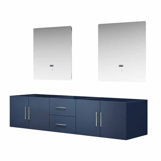 Lexora Geneva 80" - Navy Blue Double Bathroom Vanity (Options: White Carrara Marble Top, White Square Sinks and 30" LED Mirrors w/ Faucets) - Lexora - Ambient Home