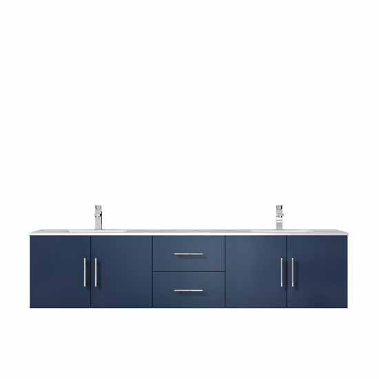 Lexora Geneva 80" - Navy Blue Double Bathroom Vanity (Options: White Carrara Marble Top, White Square Sinks and 30" LED Mirrors w/ Faucets) - Lexora - Ambient Home