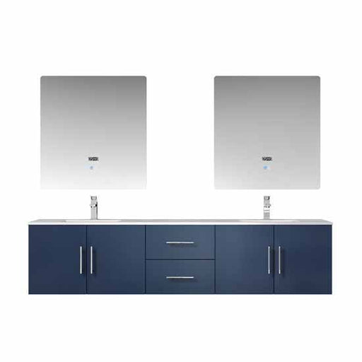 Lexora Geneva 80" - Navy Blue Double Bathroom Vanity (Options: White Carrara Marble Top, White Square Sinks and 30" LED Mirrors w/ Faucets) - Lexora - Ambient Home