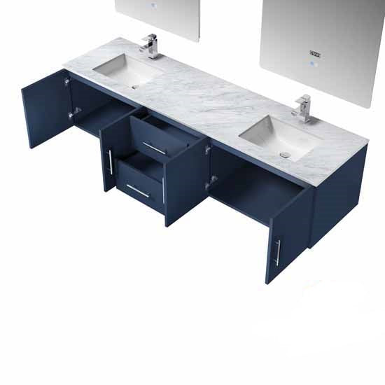 Lexora Geneva 80" - Navy Blue Double Bathroom Vanity (Options: White Carrara Marble Top, White Square Sinks and 30" LED Mirrors w/ Faucets) - Lexora - Ambient Home