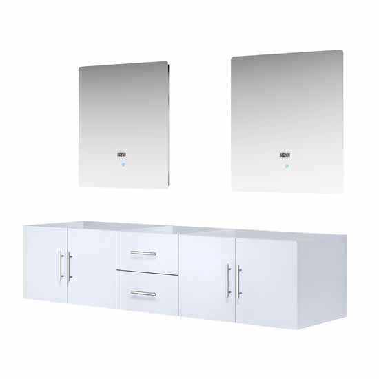 Lexora Geneva 80" - Glossy White Double Bathroom Vanity (Options: White Carrara Marble Top, White Square Sinks and 30" LED Mirrors w/ Faucets) - Lexora - Ambient Home