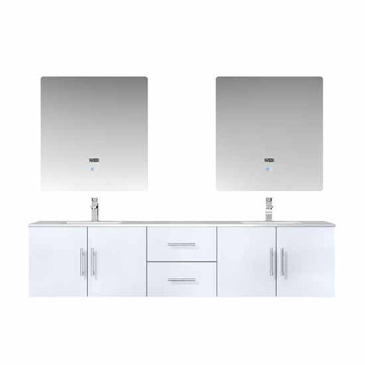 Lexora Geneva 80" - Glossy White Double Bathroom Vanity (Options: White Carrara Marble Top, White Square Sinks and 30" LED Mirrors w/ Faucets) - Lexora - Ambient Home