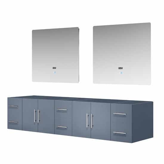 Lexora Geneva 84" - Dark Grey Double Bathroom Vanity (Options: White Carrara Marble Top, White Square Sinks and 36" LED Mirrors w/ Faucets) - Lexora - Ambient Home