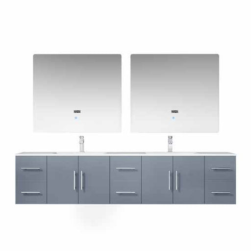 Lexora Geneva 84" - Dark Grey Double Bathroom Vanity (Options: White Carrara Marble Top, White Square Sinks and 36" LED Mirrors w/ Faucets) - Lexora - Ambient Home