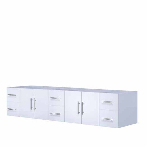 Lexora Geneva 84" - Glossy White Double Bathroom Vanity (Options: White Carrara Marble Top, White Square Sinks and 36" LED Mirrors w/ Faucets) - Lexora - Ambient Home