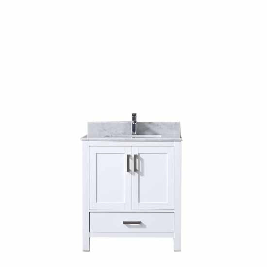 Lexora Jacques 30" - White Single Bathroom Vanity (Options: White Carrara Marble Top, White Square Sink and 28" Mirror w/ Faucet) - Lexora - Ambient Home