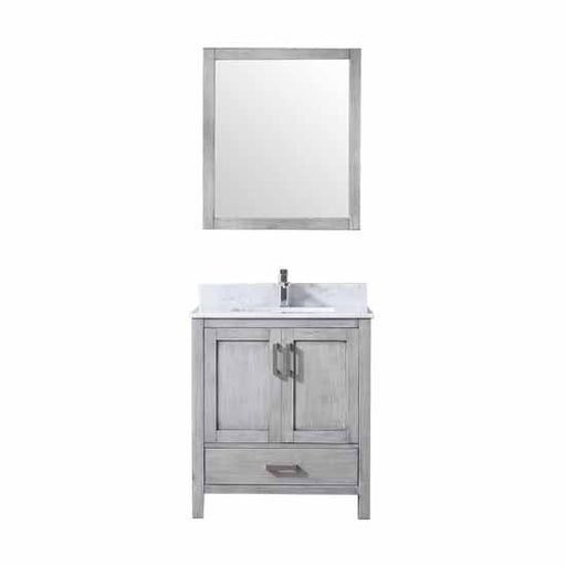 Lexora Jacques 30" - Distressed Grey Single Bathroom Vanity (Options: White Carrara Marble Top, White Square Sink and 28" Mirror w/ Faucet) - Lexora - Ambient Home