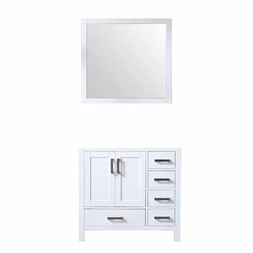 Lexora Jacques 36" - White Single Bathroom Vanity (Options: White Carrara Marble Top, White Square Sink and 34" Mirror w/ Faucet - Left Version) - Lexora - Ambient Home