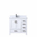 Lexora Jacques 36" - White Single Bathroom Vanity (Options: White Carrara Marble Top, White Square Sink and 34" Mirror w/ Faucet - Left Version) - Lexora - Ambient Home