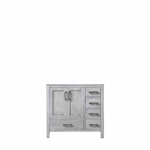 Lexora Jacques 36" - Distressed Grey Single Bathroom Vanity (Options: White Carrara Marble Top, White Square Sink and 34" Mirror w/ Faucet - Left Version) - Lexora - Ambient Home