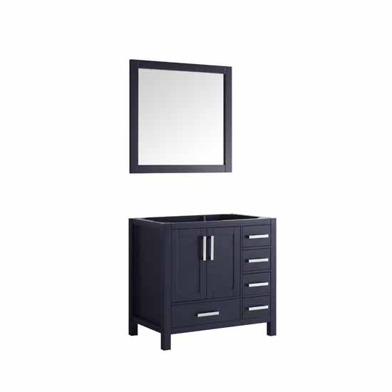 Lexora Jacques 36" - Navy Blue Single Bathroom Vanity (Options: White Carrara Marble Top, White Square Sink and 34" Mirror w/ Faucet - Left Version) - Lexora - Ambient Home