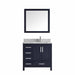 Lexora Jacques 36" - Navy Blue Single Bathroom Vanity (Options: White Carrara Marble Top, White Square Sink and 34" Mirror w/ Faucet - Right Version) - Lexora - Ambient Home