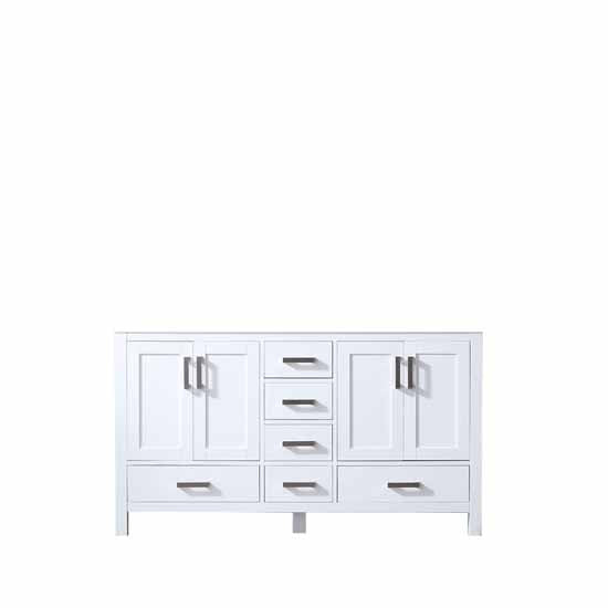 Lexora Jacques 60" - White Double Bathroom Vanity (Options: White Carrara Marble Top, White Square Sinks and 58" Mirror w/ Faucets) - Lexora - Ambient Home