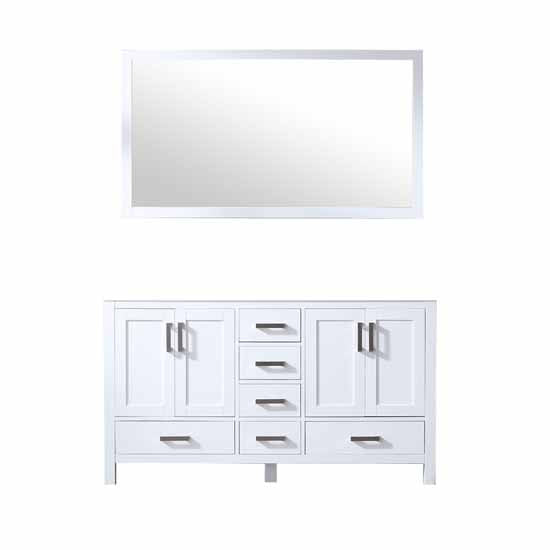 Lexora Jacques 60" - White Double Bathroom Vanity (Options: White Carrara Marble Top, White Square Sinks and 58" Mirror w/ Faucets) - Lexora - Ambient Home