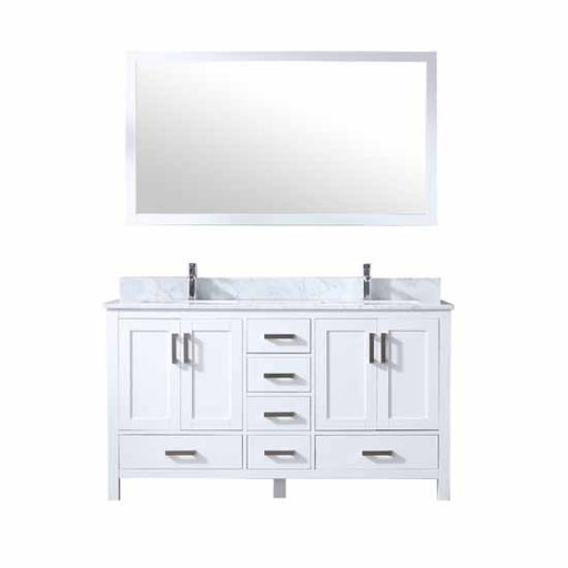 Lexora Jacques 60" - White Double Bathroom Vanity (Options: White Carrara Marble Top, White Square Sinks and 58" Mirror w/ Faucets) - Lexora - Ambient Home