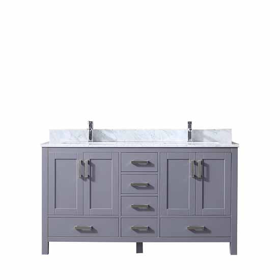 Lexora Jacques 60" - Dark Grey Double Bathroom Vanity (Options: White Carrara Marble Top, White Square Sinks and 58" Mirror w/ Faucets) - Lexora - Ambient Home