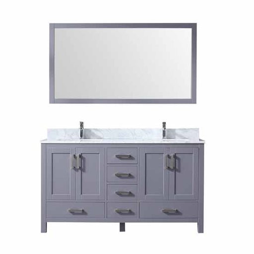 Lexora Jacques 60" - Dark Grey Double Bathroom Vanity (Options: White Carrara Marble Top, White Square Sinks and 58" Mirror w/ Faucets) - Lexora - Ambient Home