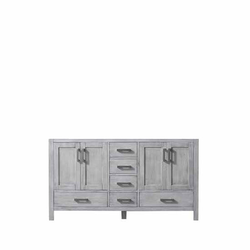 Lexora Jacques 60" - Distressed Grey Double Bathroom Vanity (Options: White Carrara Marble Top, White Square Sinks and 58" Mirror w/ Faucets) - Lexora - Ambient Home