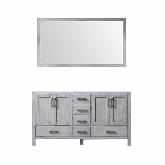 Lexora Jacques 60" - Distressed Grey Double Bathroom Vanity (Options: White Carrara Marble Top, White Square Sinks and 58" Mirror w/ Faucets) - Lexora - Ambient Home