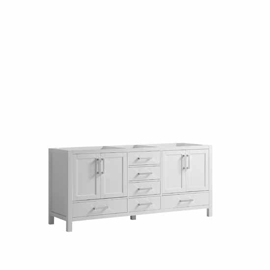 Lexora Jacques 72" - White Double Bathroom Vanity (Options: White Carrara Marble Top, White Square Sinks and 70" Mirror w/ Faucets) - Lexora - Ambient Home