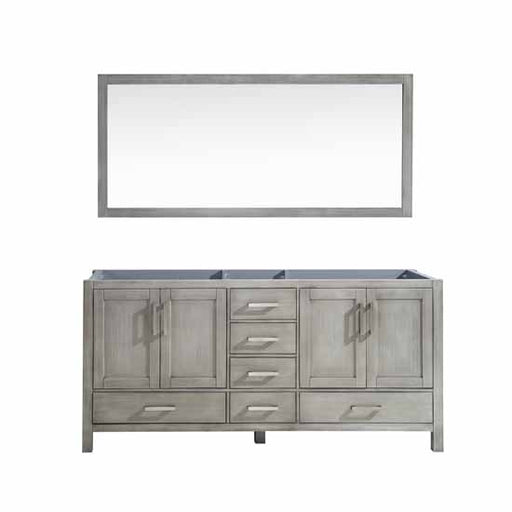 Lexora Jacques 72" - Distressed Grey Double Bathroom Vanity (Options: White Carrara Marble Top, White Square Sinks and 70" Mirror w/ Faucets) - Lexora - Ambient Home