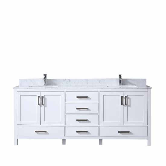 Lexora Jacques 80" - White Double Bathroom Vanity (Options: White Carrara Marble Top, White Square Sinks and 30" Mirrors w/ Faucets) - Lexora - Ambient Home