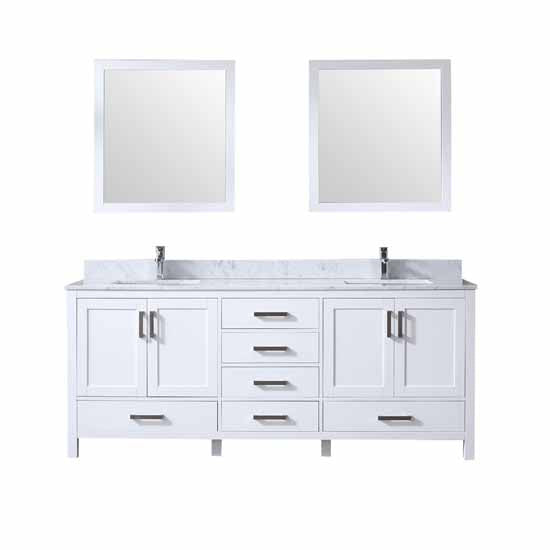 Lexora Jacques 80" - White Double Bathroom Vanity (Options: White Carrara Marble Top, White Square Sinks and 30" Mirrors w/ Faucets) - Lexora - Ambient Home