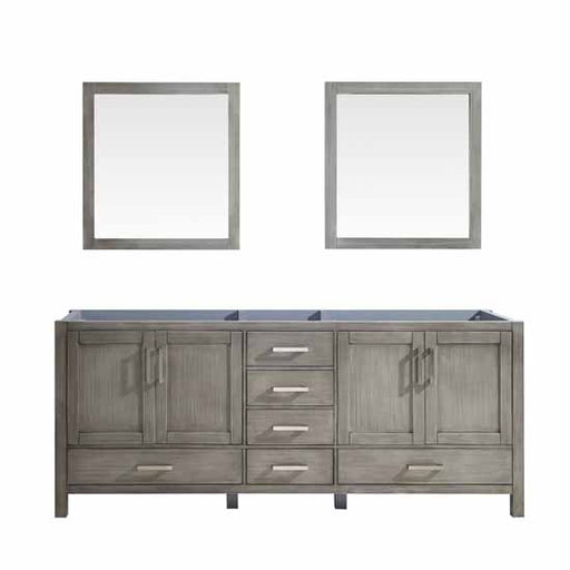 Lexora Jacques 80" - Distressed Grey Double Bathroom Vanity (Options: White Carrara Marble Top, White Square Sinks and 30" Mirrors w/ Faucets) - Lexora - Ambient Home