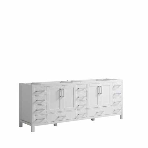 Lexora Jacques 84" - White Double Bathroom Vanity (Options: White Carrara Marble Top, White Square Sinks and 34" Mirrors w/ Faucets) - Lexora - Ambient Home