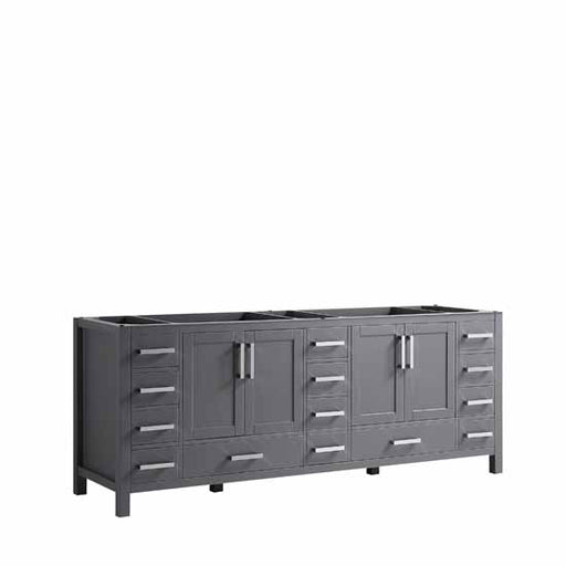 Lexora Jacques 84" - Dark Grey Double Bathroom Vanity (Options: White Carrara Marble Top, White Square Sinks and 34" Mirrors w/ Faucets) - Lexora - Ambient Home