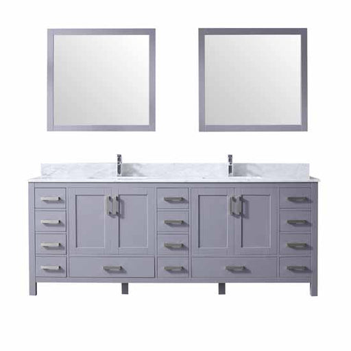 Lexora Jacques 84" - Dark Grey Double Bathroom Vanity (Options: White Carrara Marble Top, White Square Sinks and 34" Mirrors w/ Faucets) - Lexora - Ambient Home