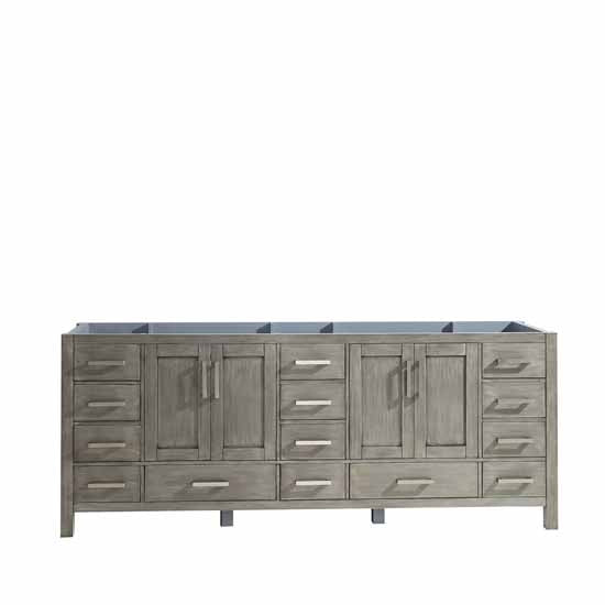 Lexora Jacques 84" - Distressed Grey Double Bathroom Vanity (Options: White Carrara Marble Top, White Square Sinks and 34" Mirrors w/ Faucets) - Lexora - Ambient Home