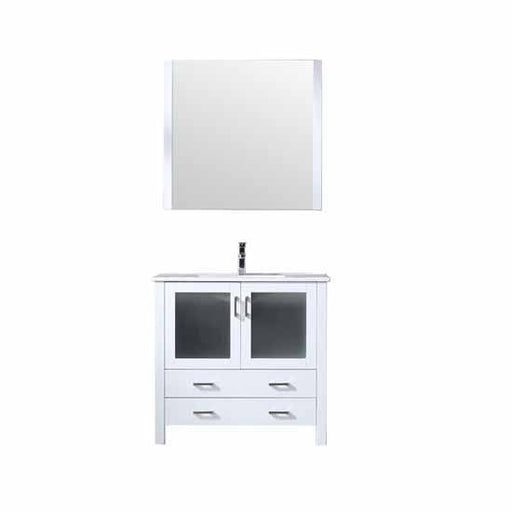 Lexora Volez 36" - White Single Bathroom Vanity (Options: Integrated Top, White Integrated Square Sink and 34" Mirror w/ Faucet) - Lexora - Ambient Home