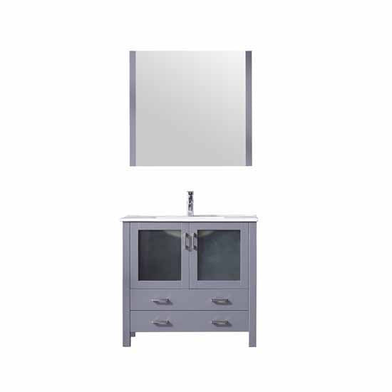Lexora Volez 36" - Dark Grey Single Bathroom Vanity (Options: Integrated Top, White Integrated Square Sink and 34" Mirror w/ Faucet) - Lexora - Ambient Home