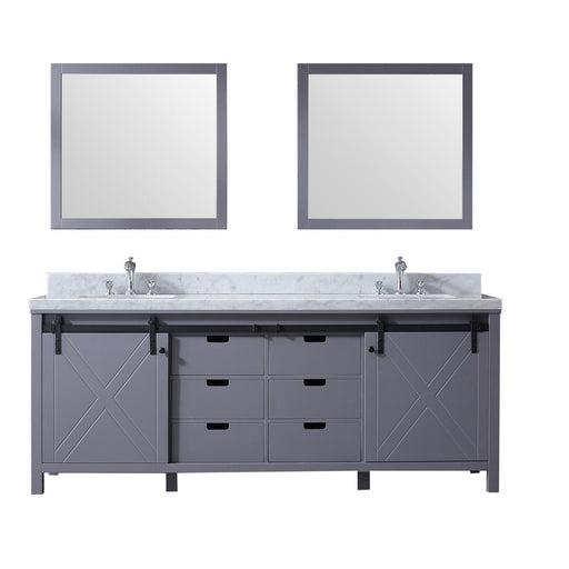 Lexora Marsyas 84" - Dark Grey Double Bathroom Vanity (Options: White Carrara Marble Top, White Square Sinks and 34" Mirrors w/ Faucets) - Lexora - Ambient Home