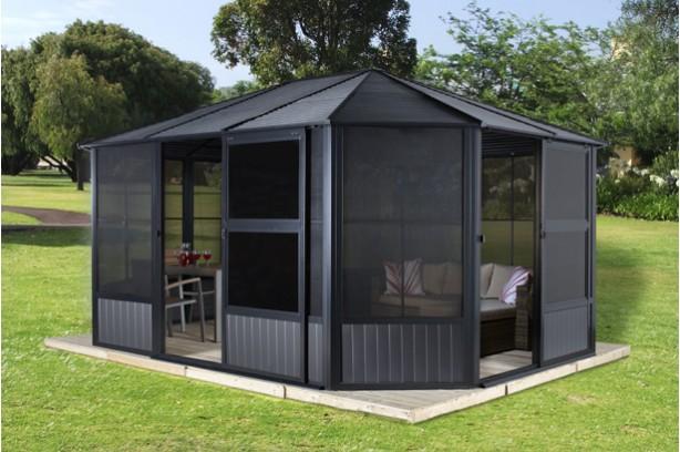 Sojag™ Charleston Solarium 4-Season Sunroom Kit / Patio Gazebo -  Dark Gray with Steel Roof - Sojag Solarium - Ambient Home