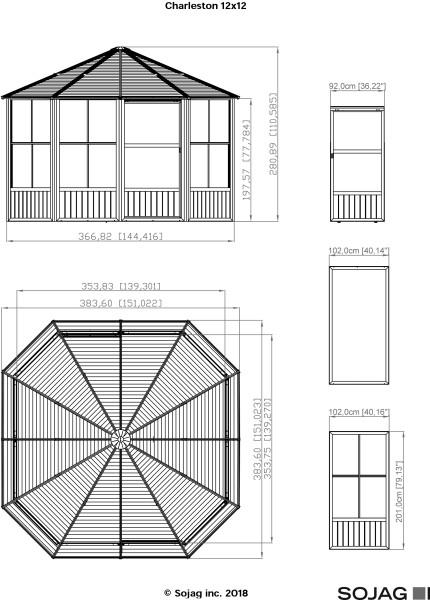 Sojag™ Charleston Solarium 4-Season Sunroom Kit / Patio Gazebo -  Dark Gray with Steel Roof - Sojag Solarium - Ambient Home