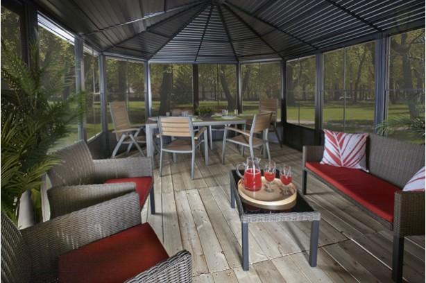 Sojag™ Charleston Solarium 4-Season Sunroom Kit / Patio Gazebo -  Dark Gray with Steel Roof - Sojag Solarium - Ambient Home