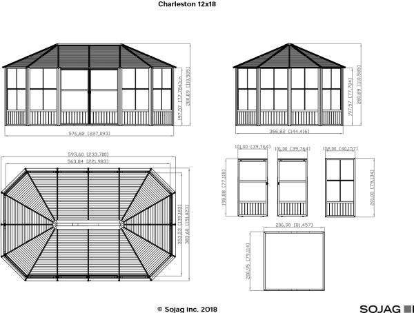 Sojag™ Charleston Solarium 4-Season Sunroom Kit / Patio Gazebo -  Dark Gray with Steel Roof - Sojag Solarium - Ambient Home