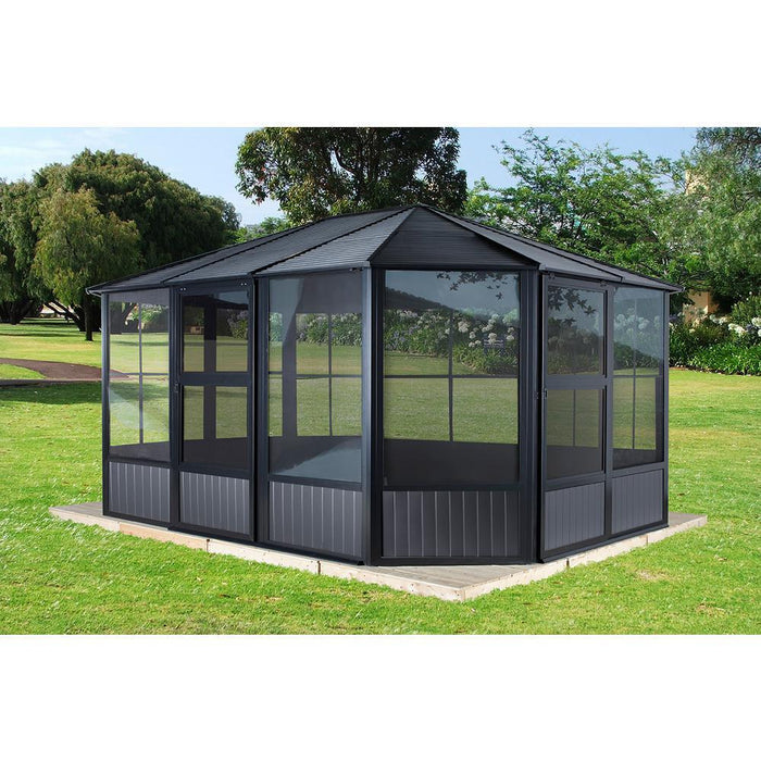 Sojag™ Charleston Solarium 4-Season Sunroom Kit / Patio Gazebo -  Dark Gray with Steel Roof - Sojag Solarium - Ambient Home