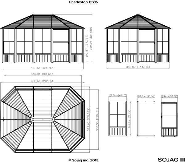 Sojag™ Charleston Solarium 4-Season Sunroom Kit / Patio Gazebo -  Dark Gray with Steel Roof - Sojag Solarium - Ambient Home