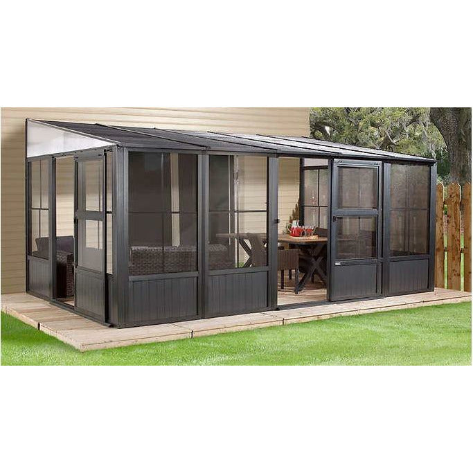 Sojag™ Charleston Wall Sol Sunroom Patio Enclosure Kit Dark Gray with Steel Roof - Sojag Solarium - Ambient Home