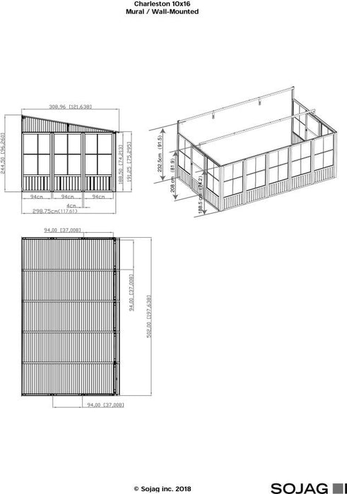 Sojag™ Charleston Wall Sol Sunroom Patio Enclosure Kit Dark Gray with Steel Roof - Sojag Solarium - Ambient Home